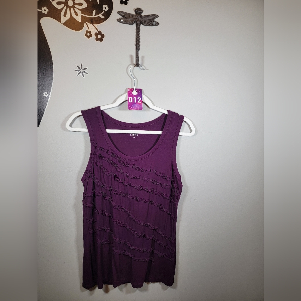 Cleo Womens Medium Deep Purple Ruffle Blouse